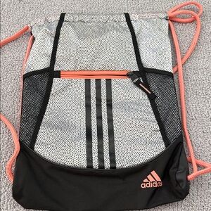 Adidas Black and Coral Drawstring Bag